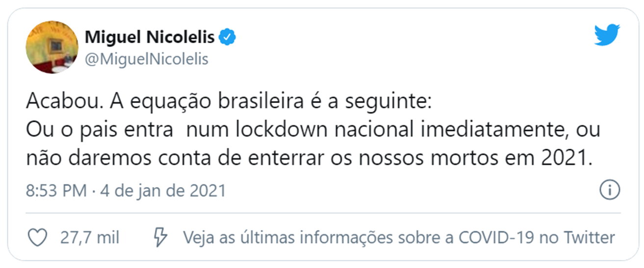 Tuíte Nicolelis