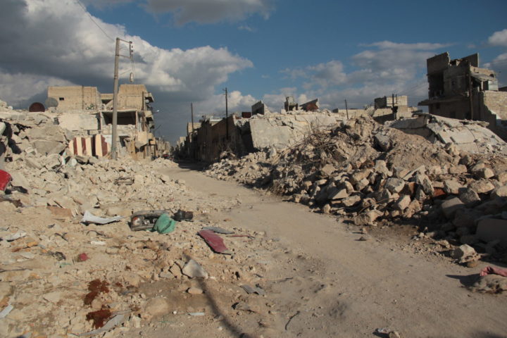 Destruction of Aleppo caused by a SKUD missile, March 2013